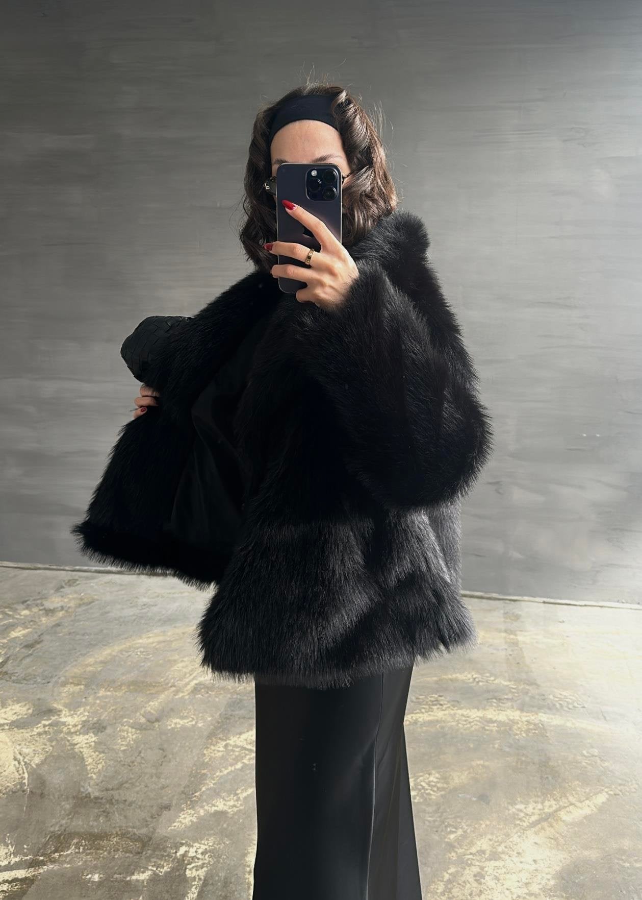 Kürklü Mont SİYAH