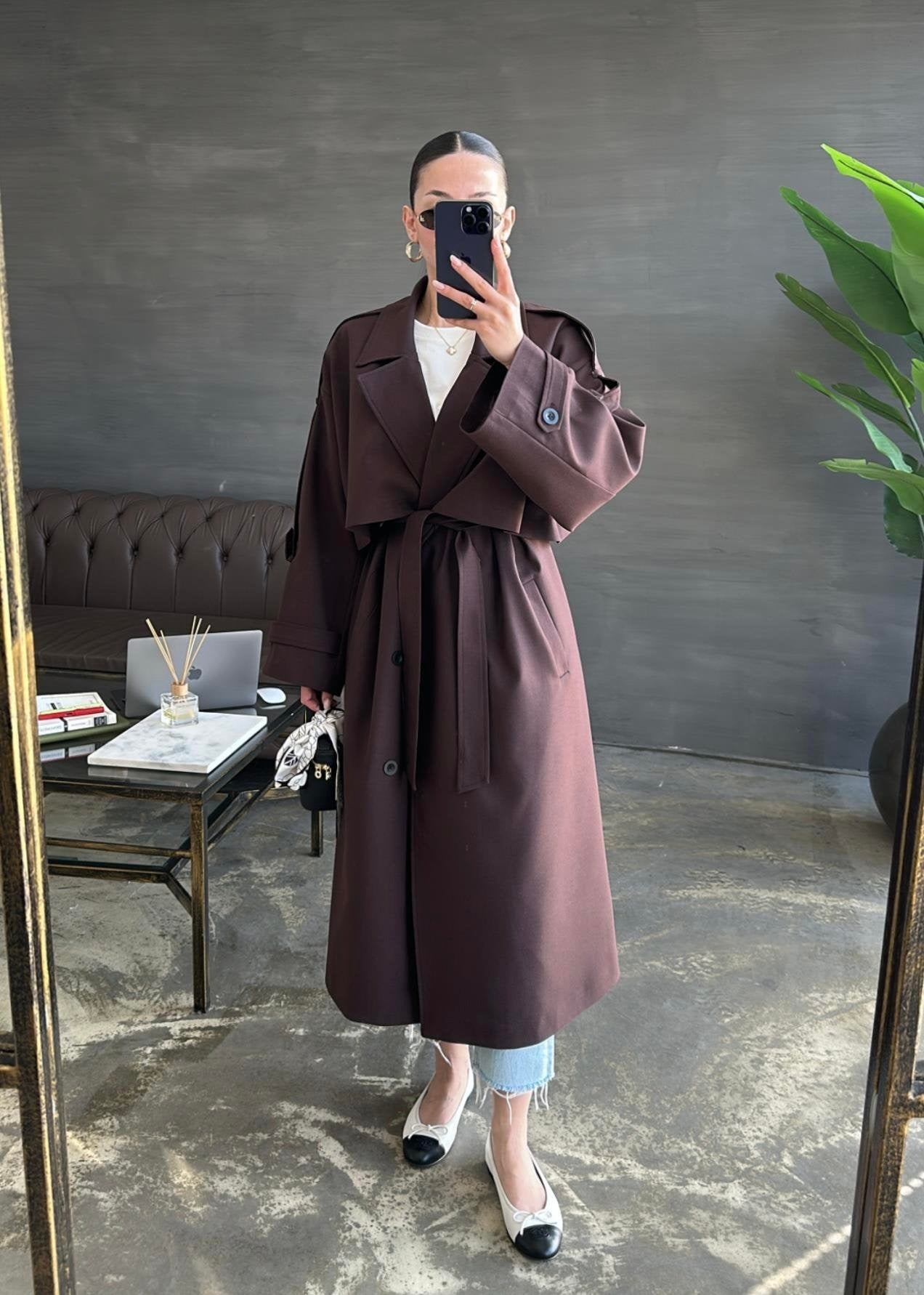 Gabardin Premium Trençkot ACI KAHVE