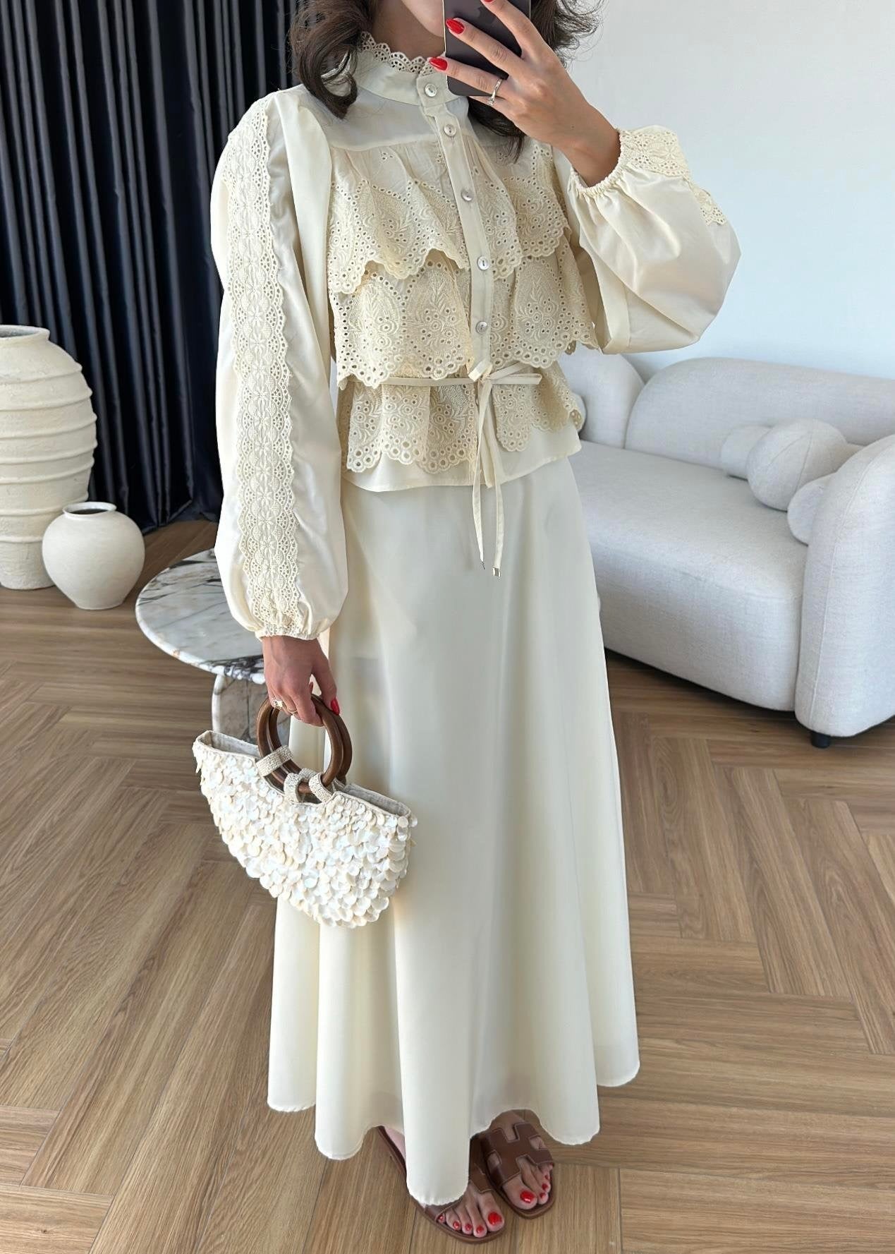 Güpürlü Çan Etekli Takım SARI