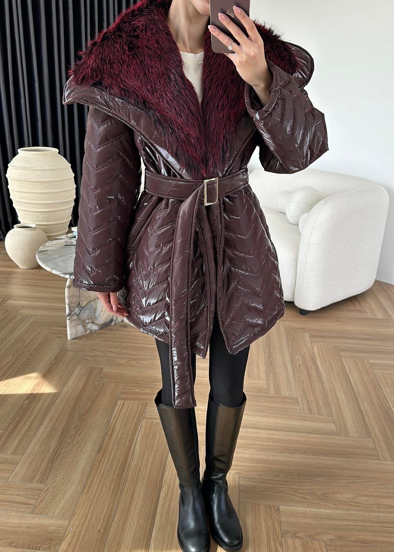 Rugan Yakası Kürklü Mont