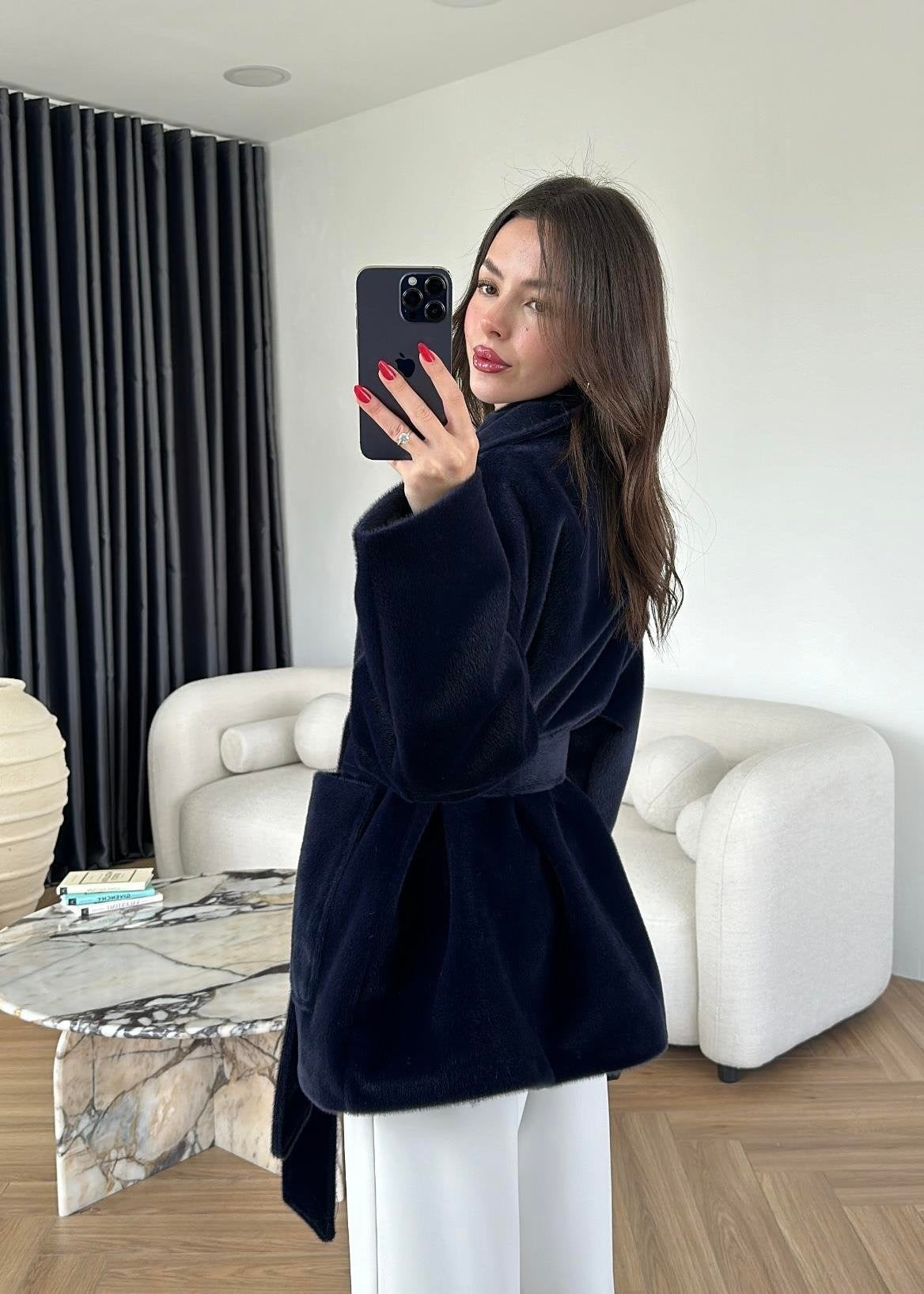 Yakalı Cepli Alpaka Ceket LACİVERT