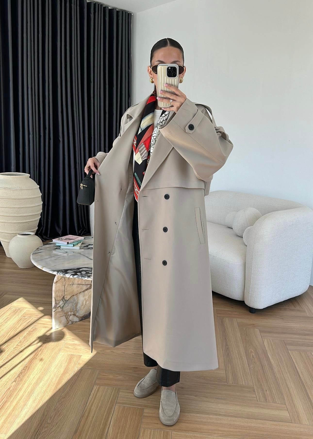 Omuzu Uzun Apoletli Trençkot TAŞ