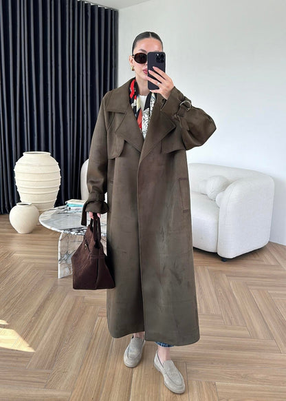 Apoletli Süet Trençkot ACI KAHVE