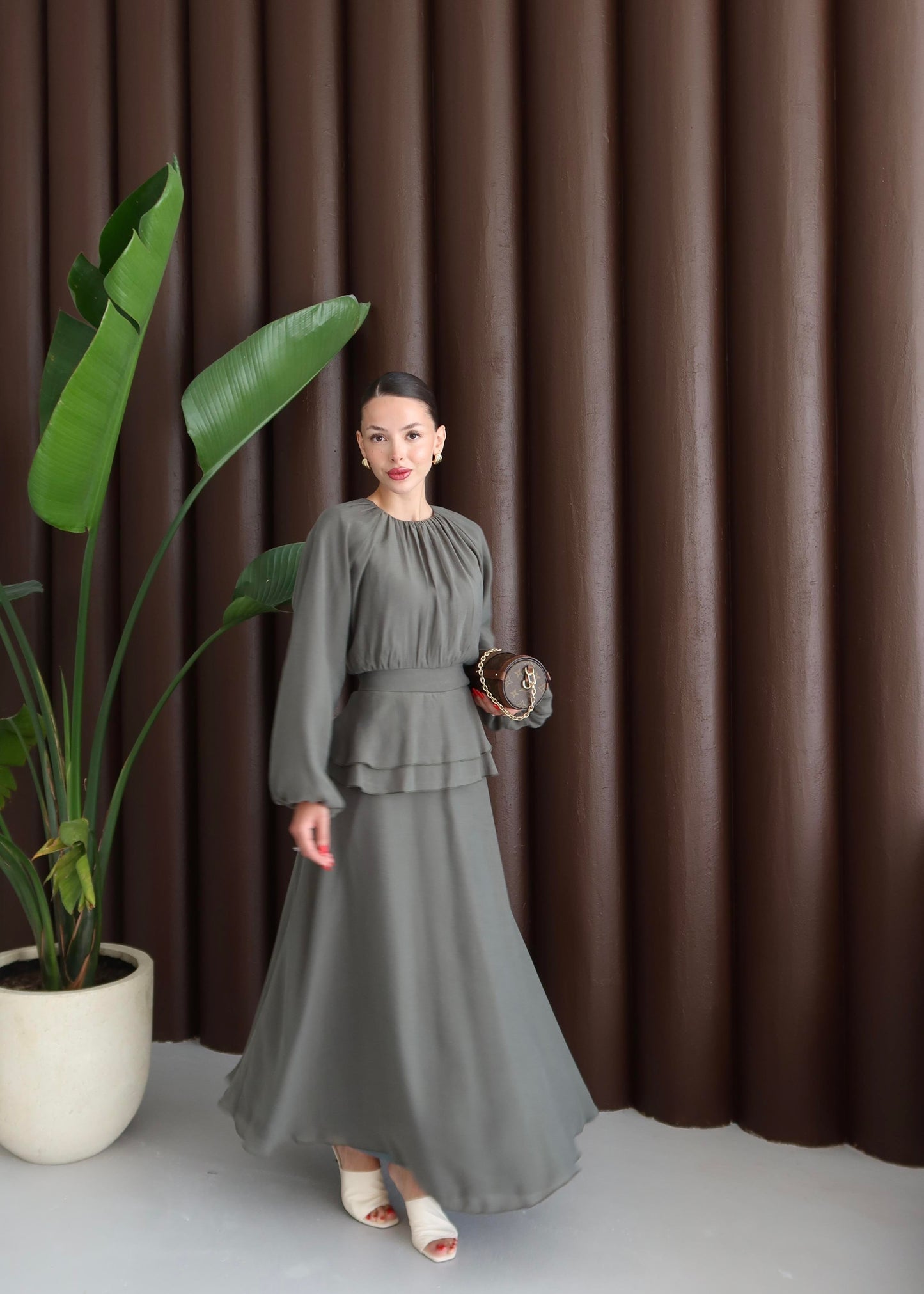 Beli Volanlı Elbise ZÜMRÜT