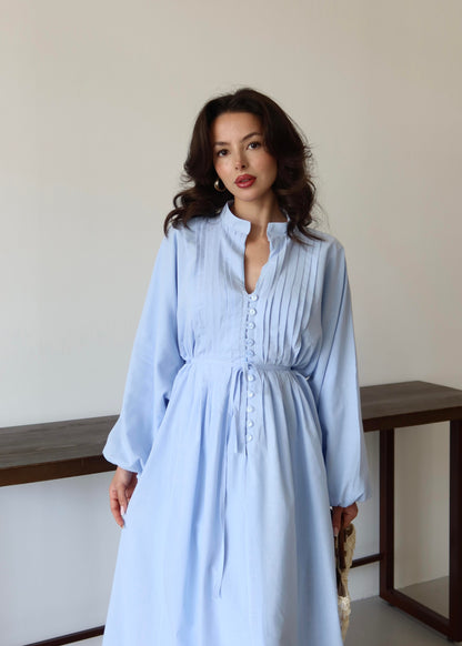 Nervürlü Pamuk Vual Elbise BEBE MAVİSİ