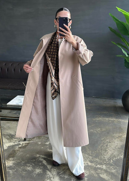 Astarı Kazayağı Desen Trençkot BEJ