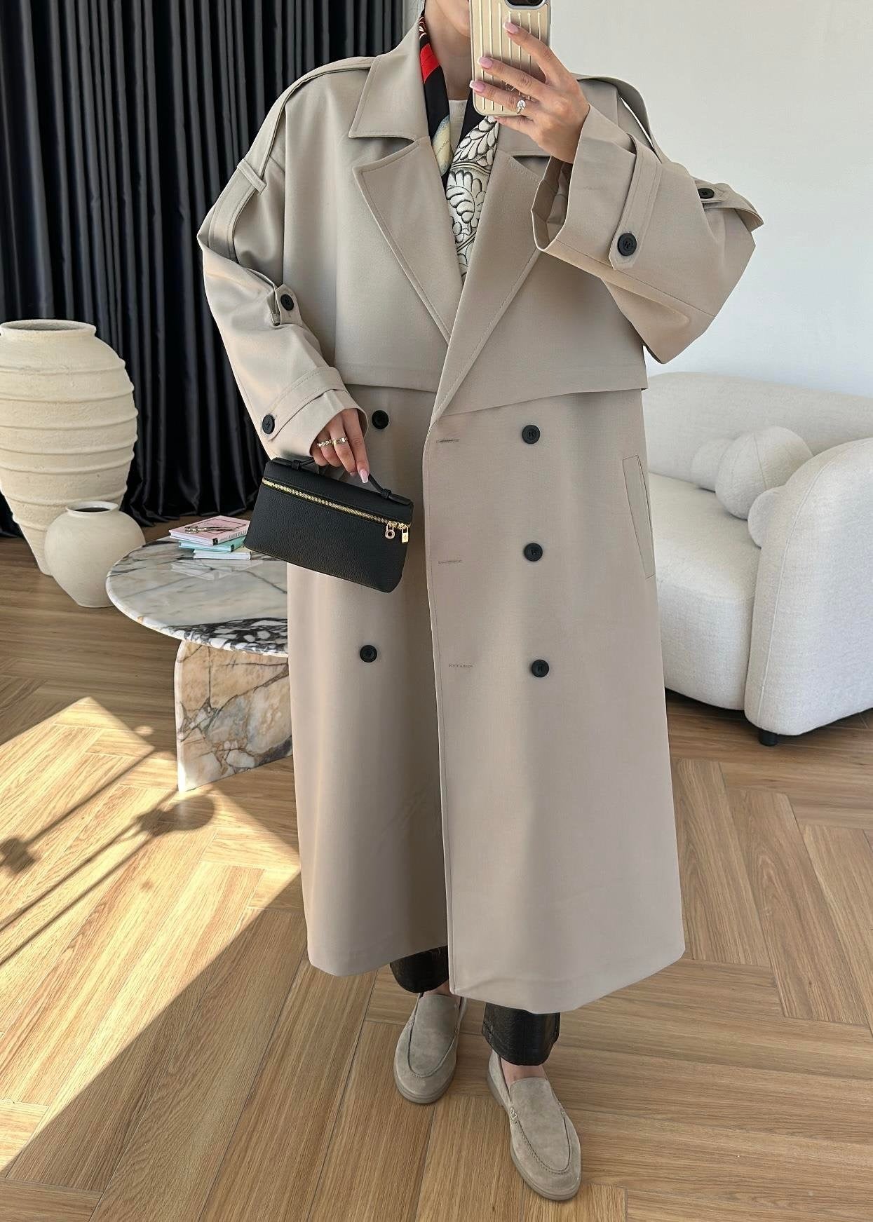 Omuzu Uzun Apoletli Trençkot TAŞ