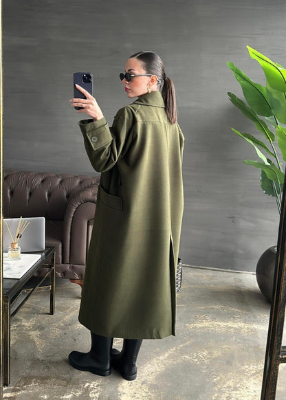 Kelebek Yakalı Uzun Kaban AÇIK YEŞİL