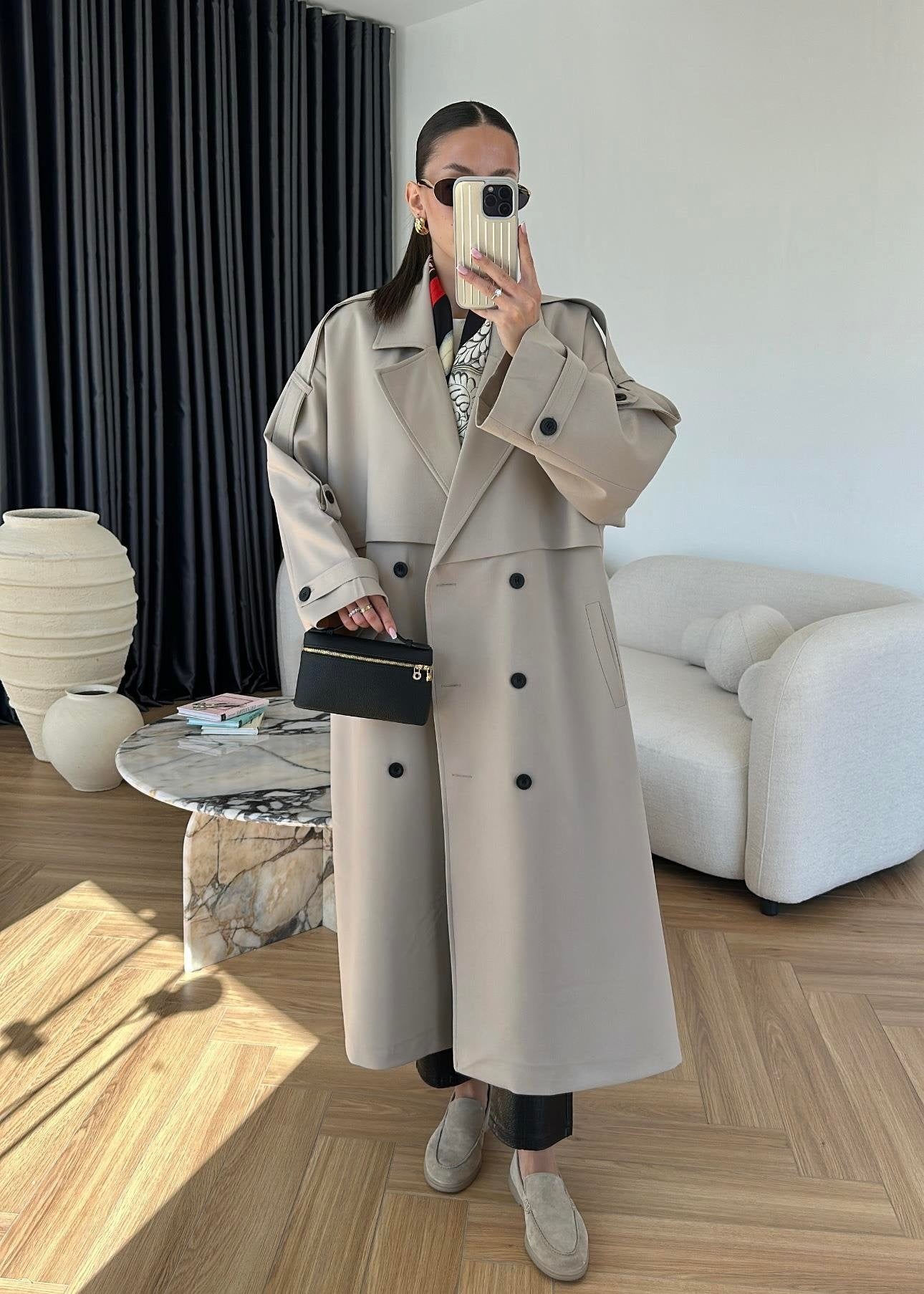 Omuzu Uzun Apoletli Trençkot TAŞ