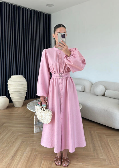 Çift Kemerli Elbise PUDRA PEMBE