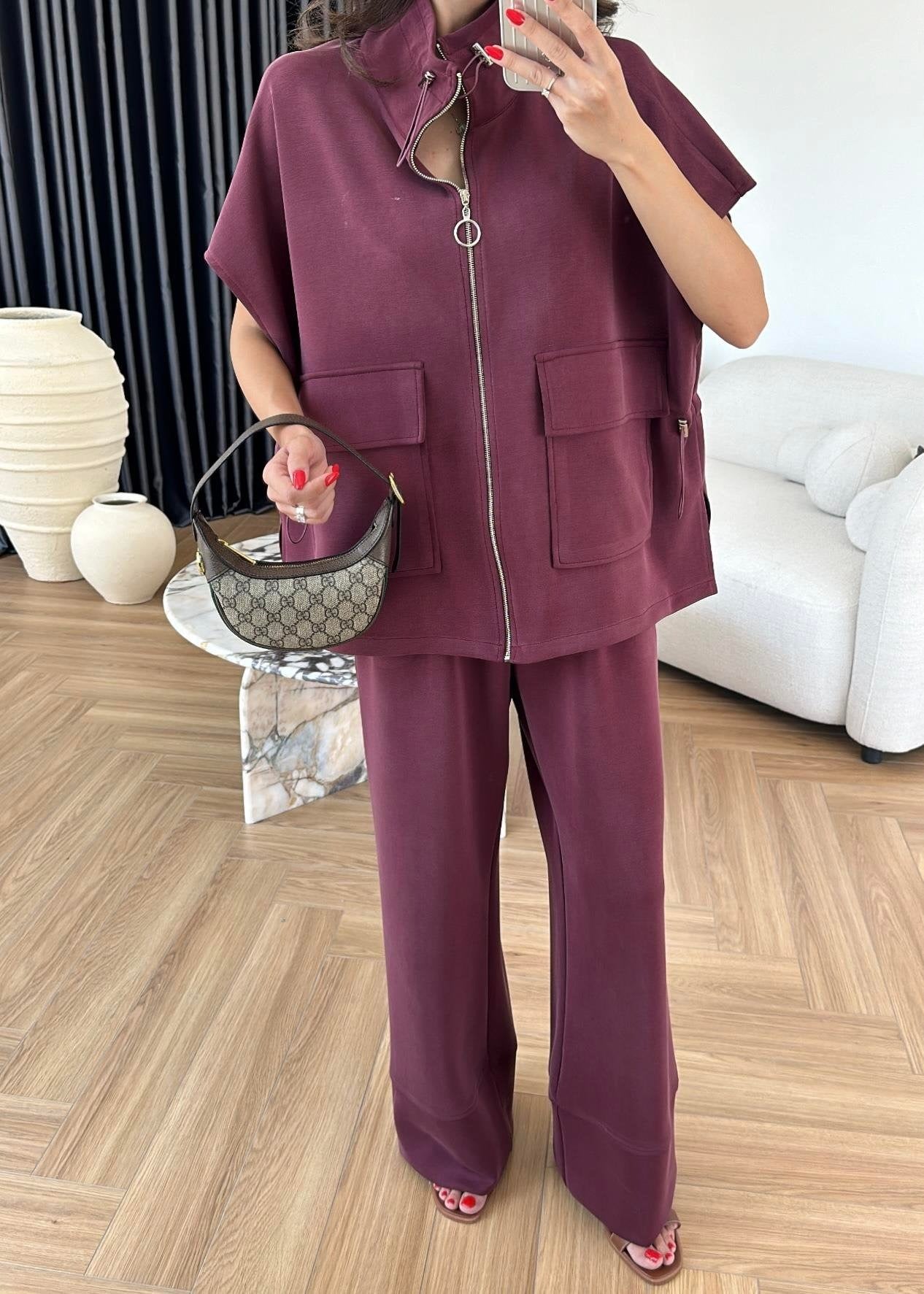 Yelekli Fermuarlı Modal Takım MÜRDÜM