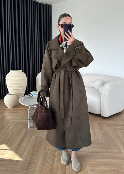 Apoletli Süet Trençkot ACI KAHVE