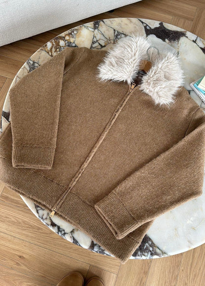 Çıkarılabilir Kürklü Hırka CAMEL