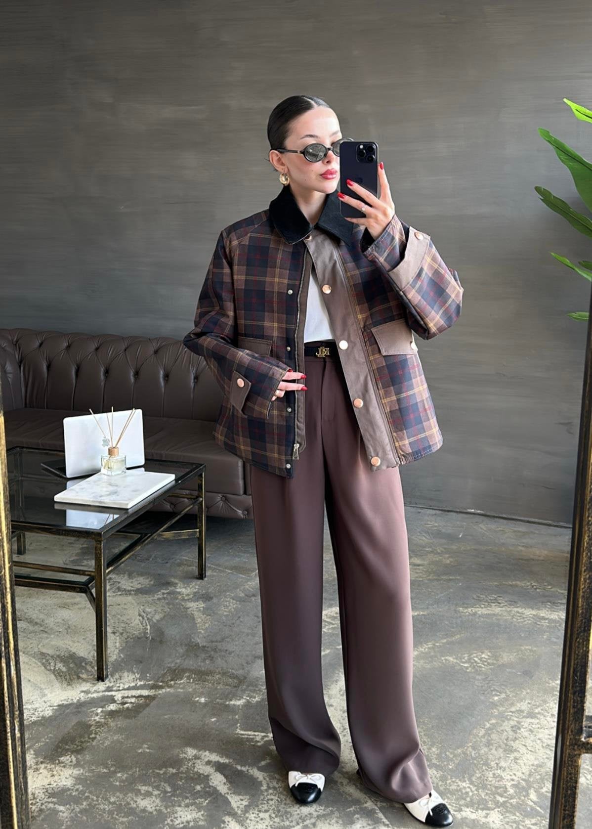 Ekoseli Çıtçıtlı Mont RENKLİ