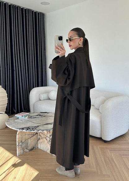 Omuzu Uzun Apoletli Trençkot ACI KAHVE