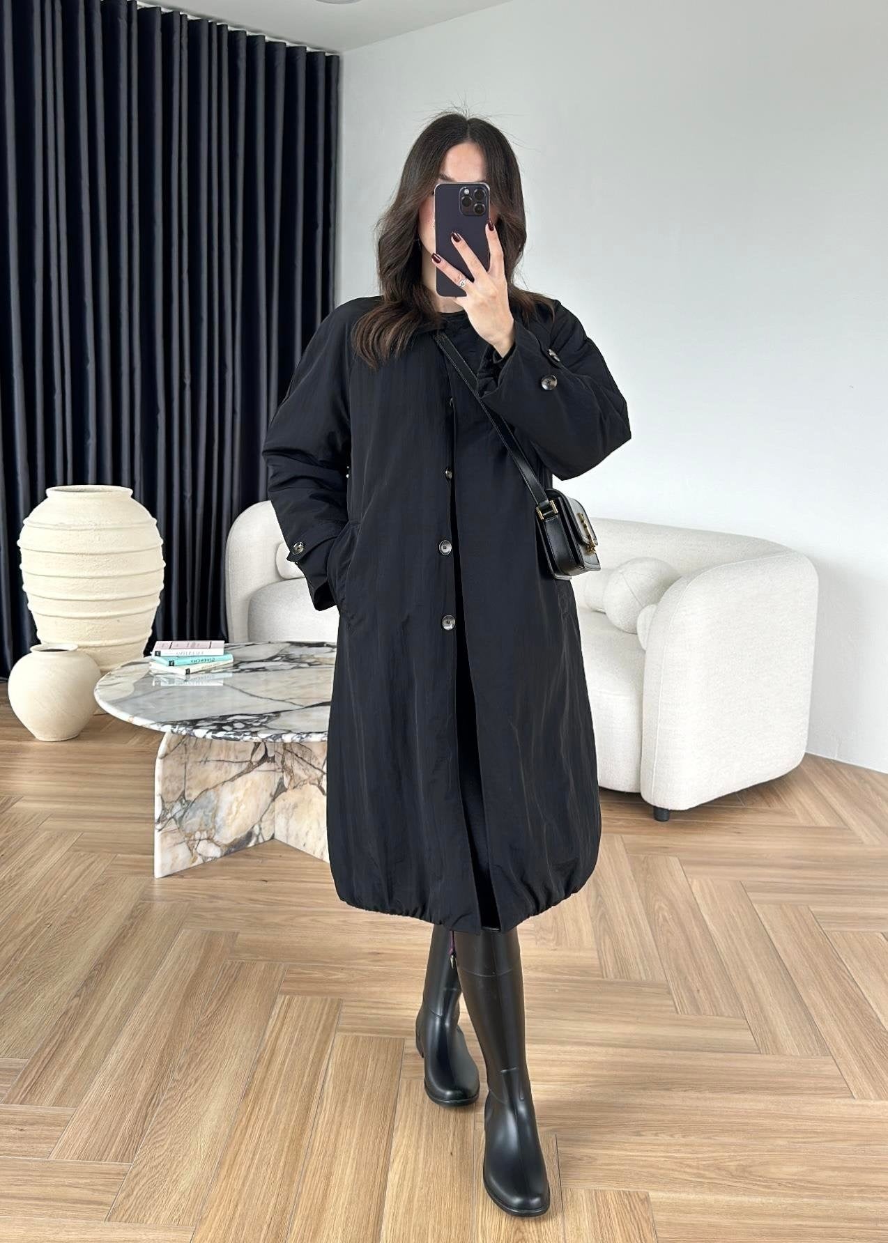 İçi Dolgulu İnce Mont SİYAH