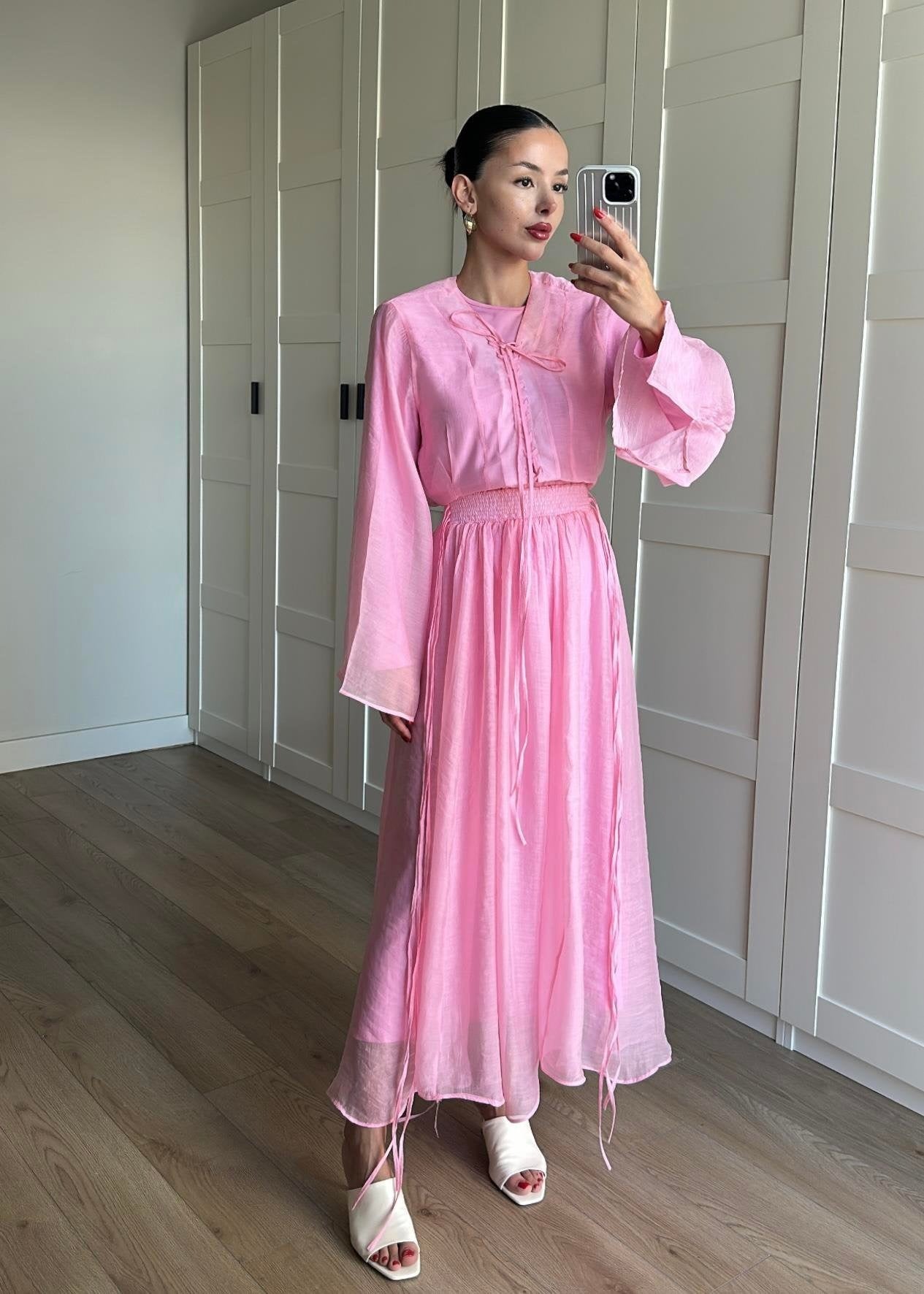 Yaka Detaylı Şifon Takım PEMBE