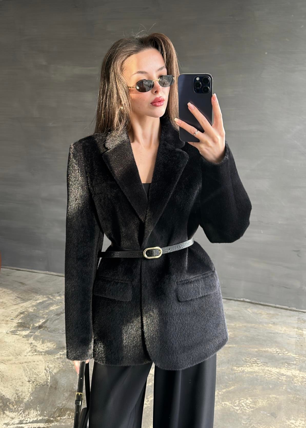 Alpaka Kemerli Ceket SİYAH