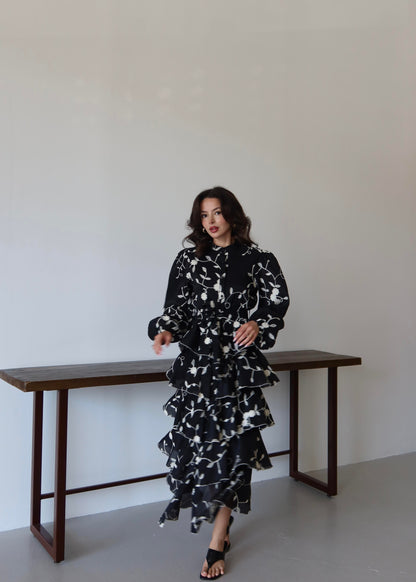 Katkat Nakışlı Elbise SİYAH