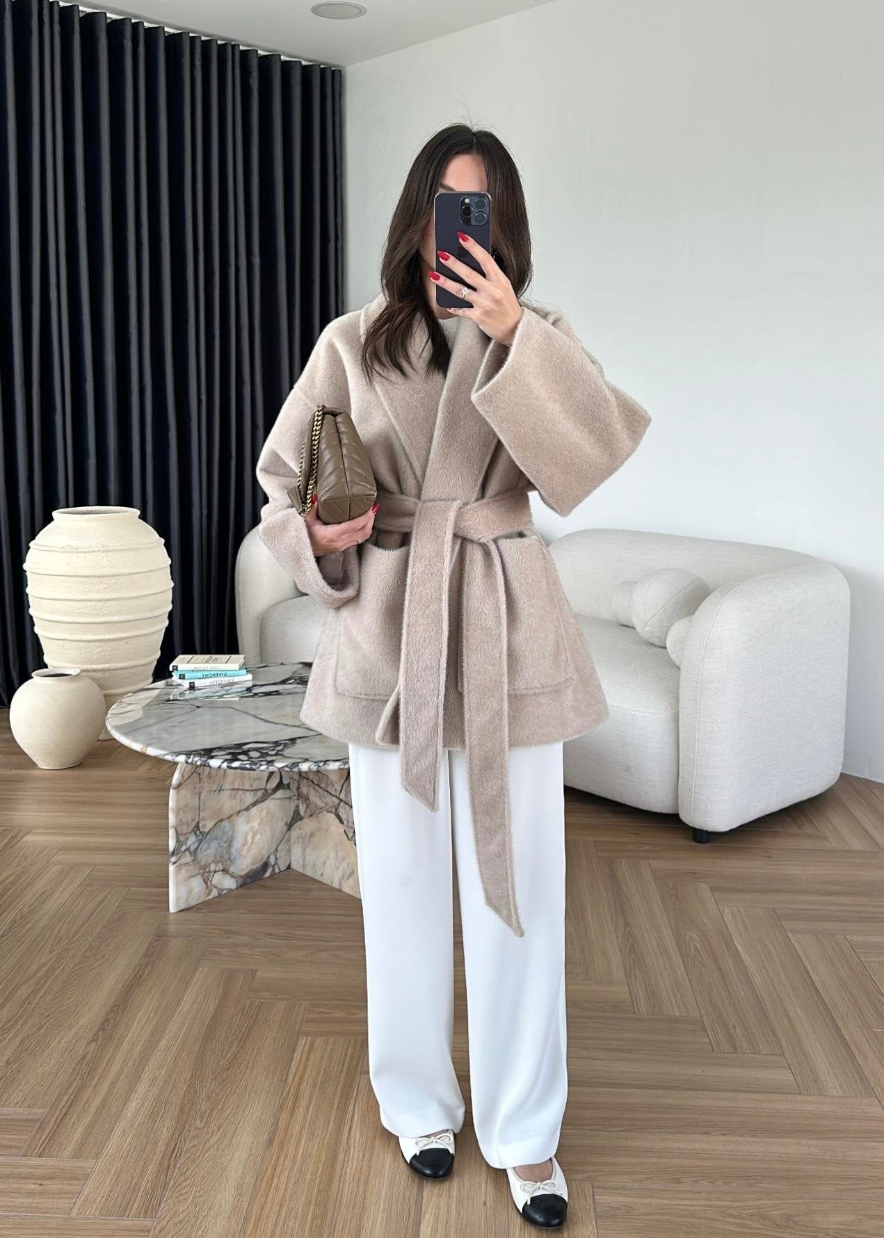 Yakalı Cepli Alpaka Ceket BEJ