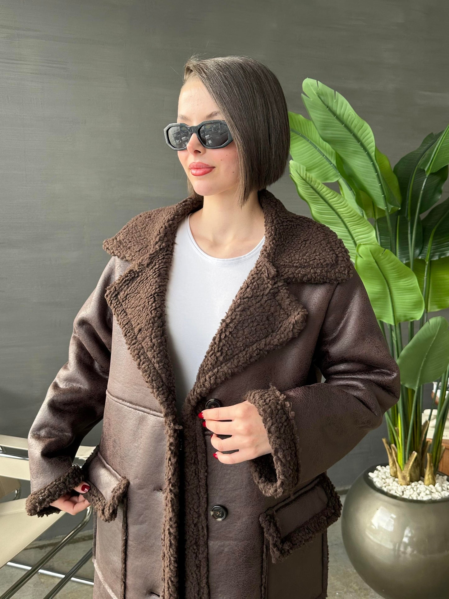 Uzun Nubuk Kürklü Kaban ACI KAHVE