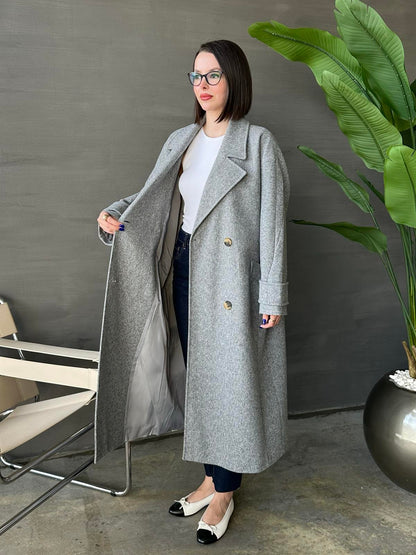 Kelebek Yakalı Kaşe Kaban KOYU GRİ