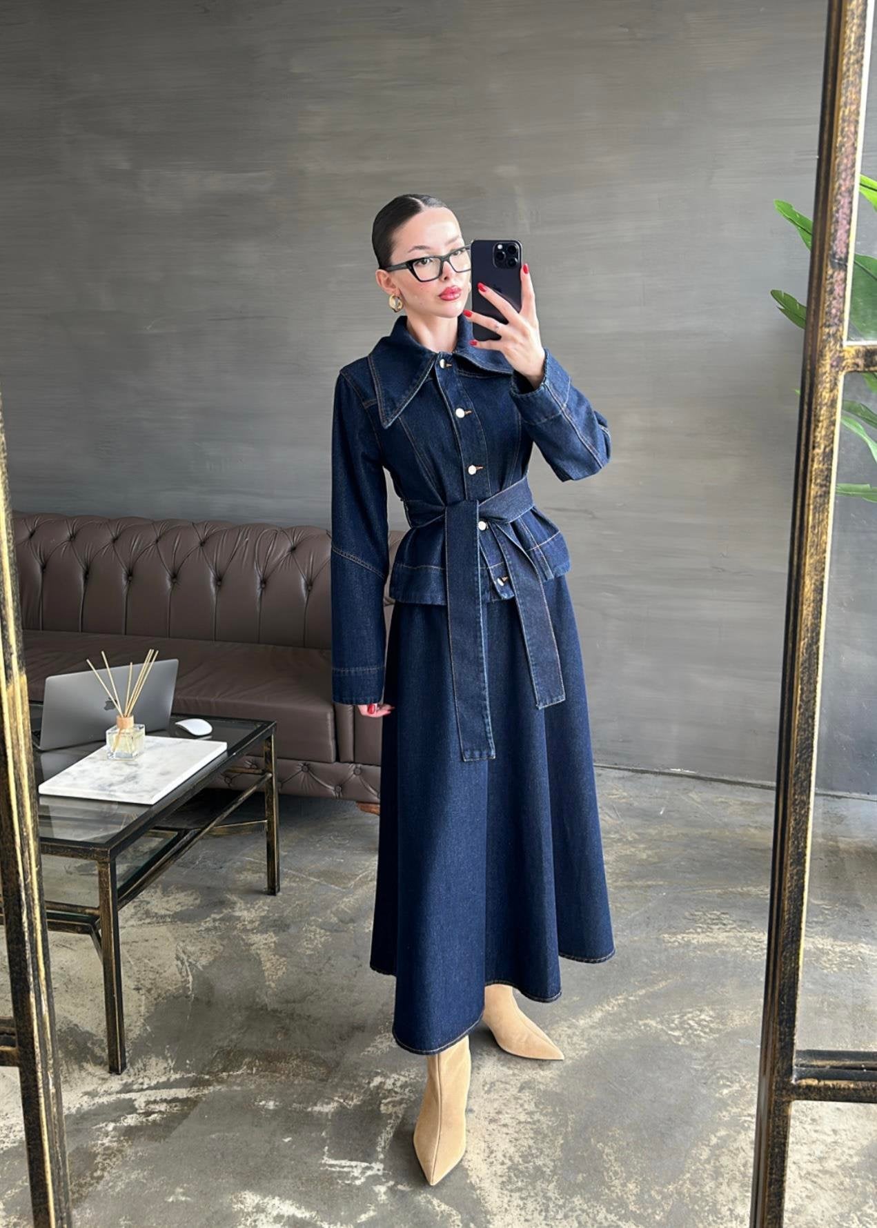 Denim Etekli Takım KOYU LACİVERT