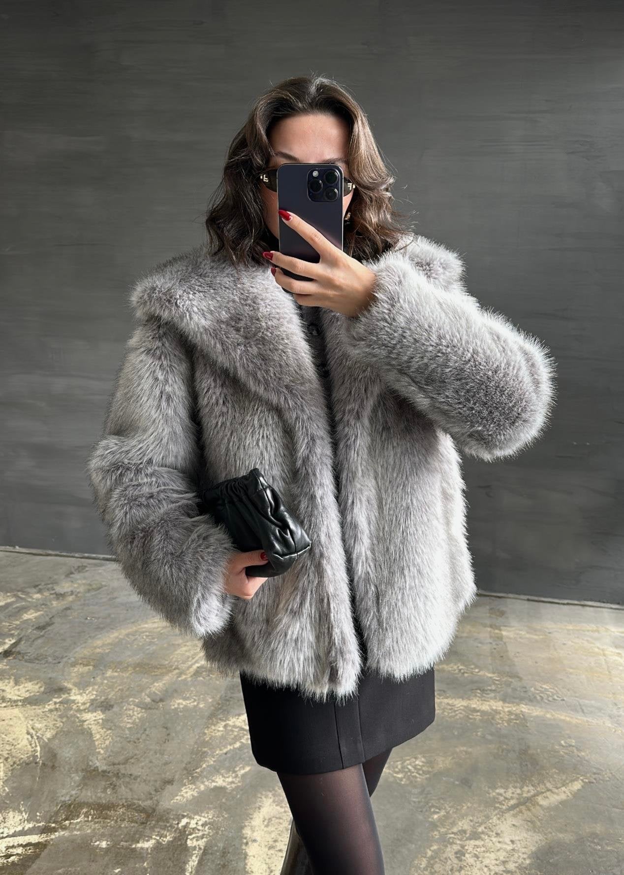 Şal Yaka Kürk GRİ