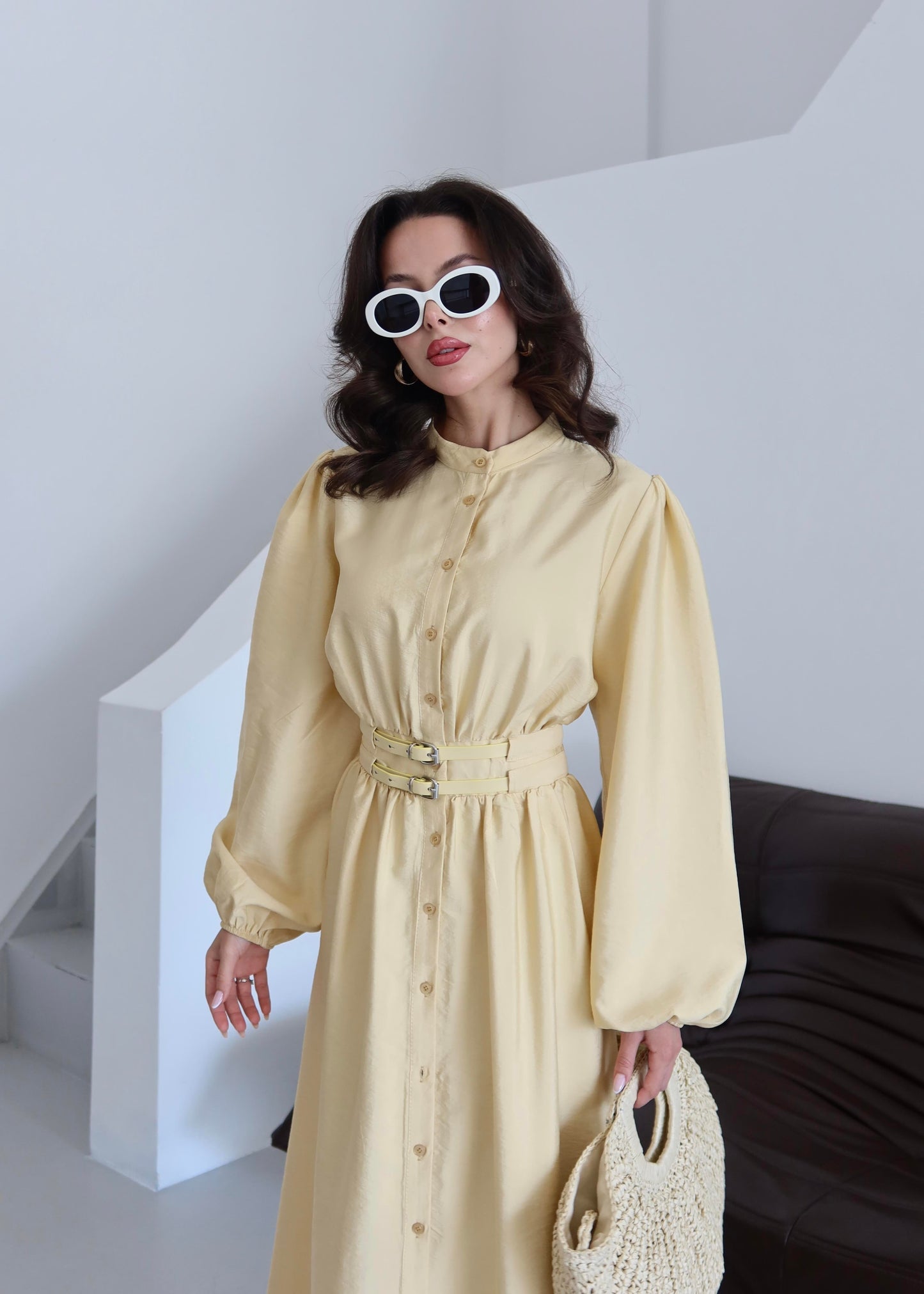 Çift Kemerli Elbise SARI