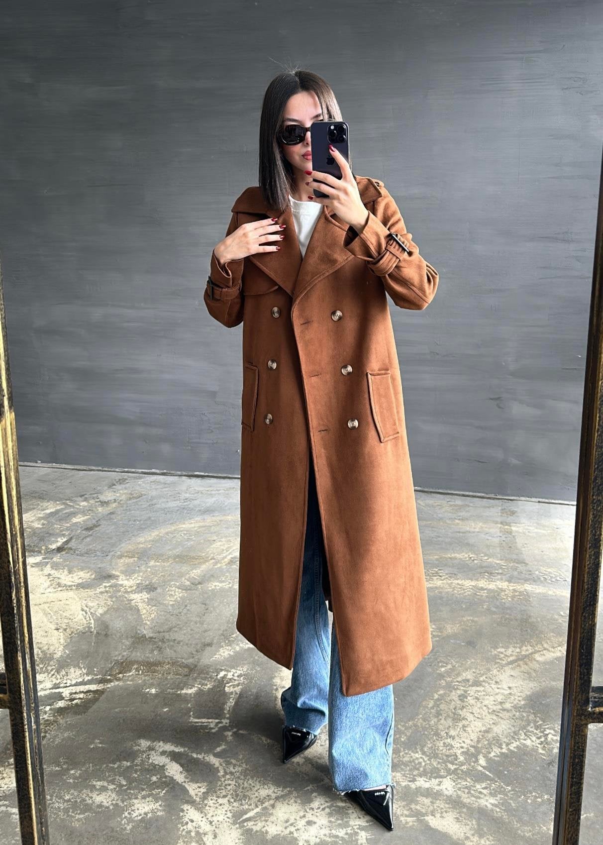 İSADORA Süet Premium Trençkot TABA