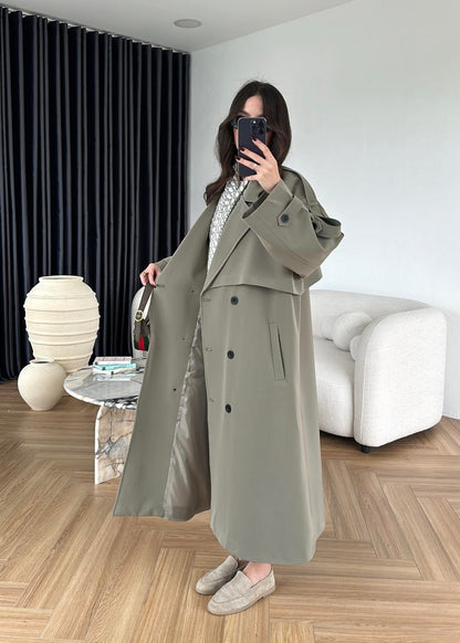 Omuzu Uzun Apoletli Trençkot HAKİ
