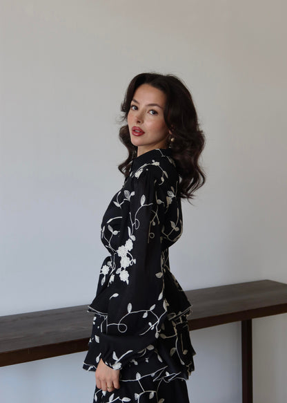 Katkat Nakışlı Elbise SİYAH