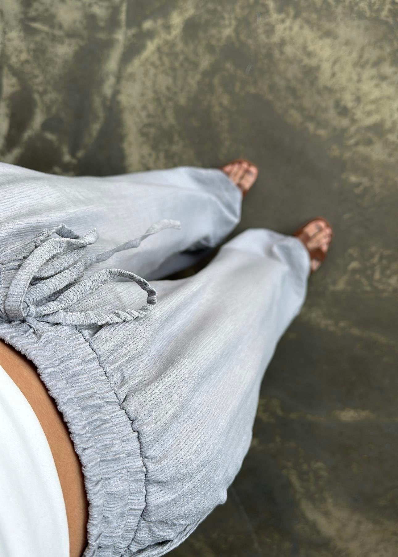 Şal Yaka Krinkıl Kimono Takım GRİ