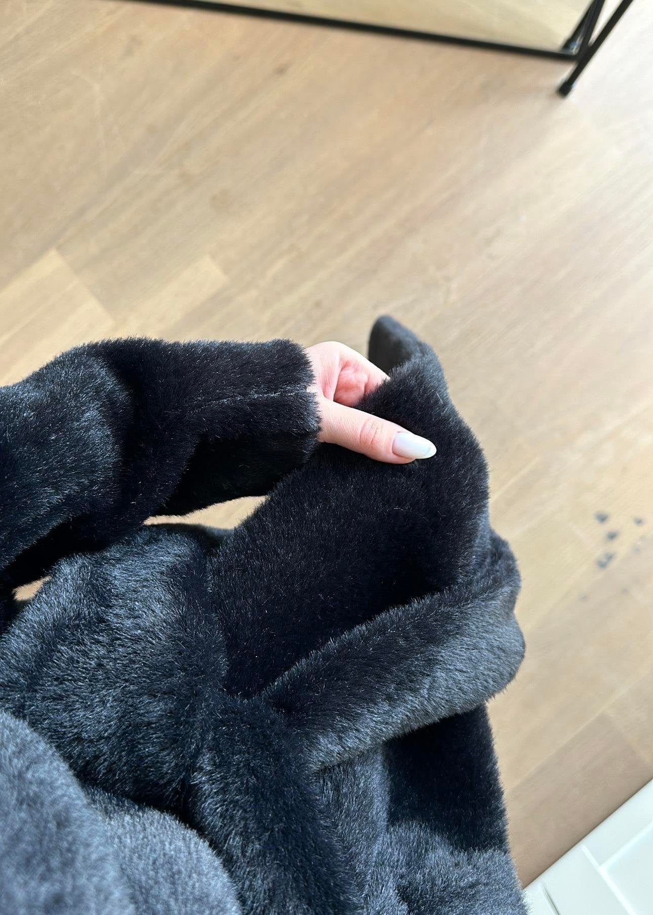 Alpaka Uzun Palto SİYAH