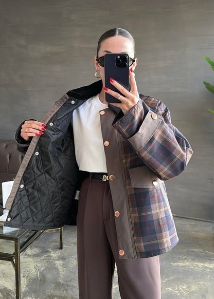 Ekoseli Çıtçıtlı Mont RENKLİ