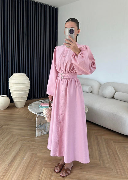 Çift Kemerli Elbise PUDRA PEMBE