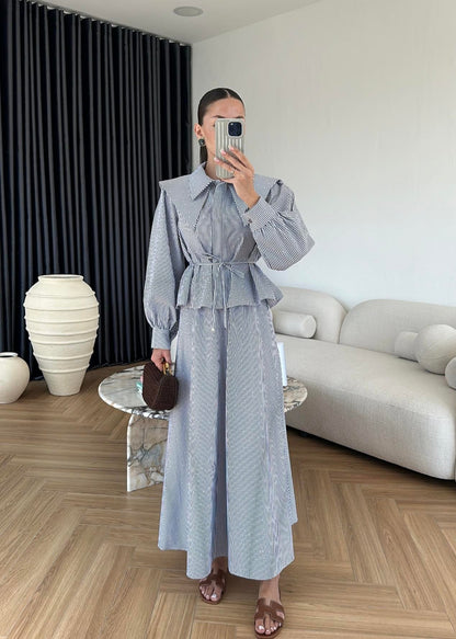 Taşlı Poplin Etekli Takım Mavi