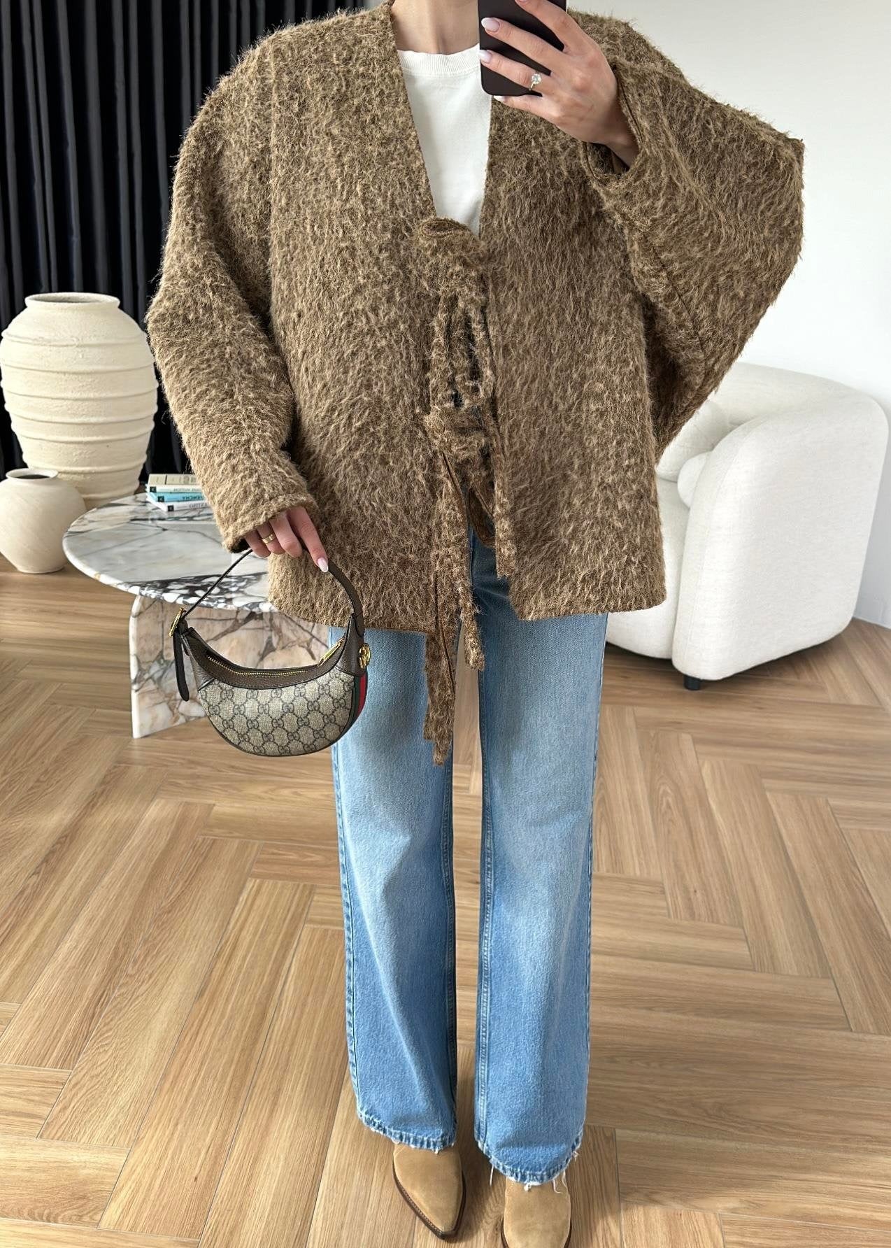 Yünlü Bağlamalı Ceket CAMEL