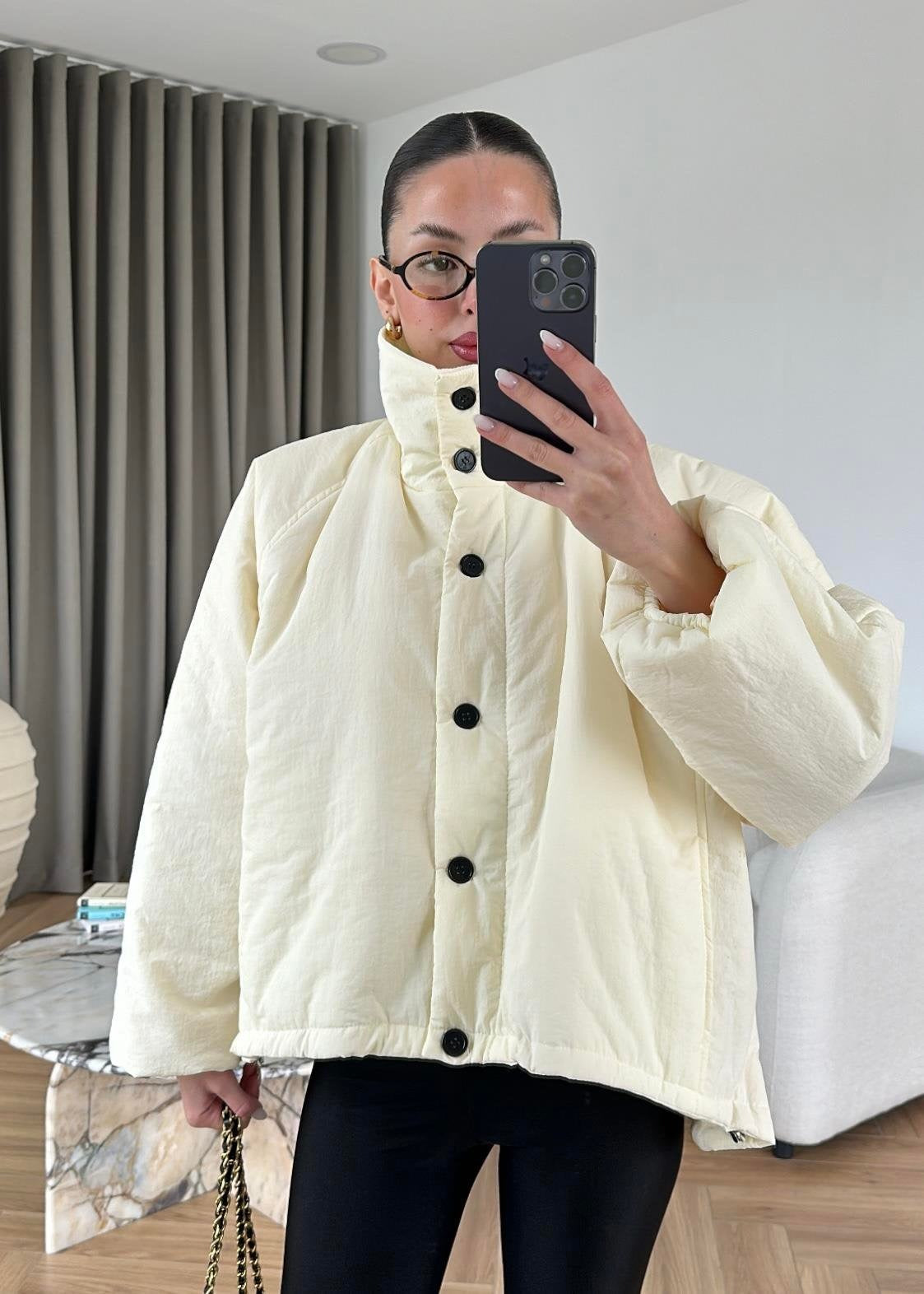 Dik Yakalı Arkası Uzun Mont EKRU