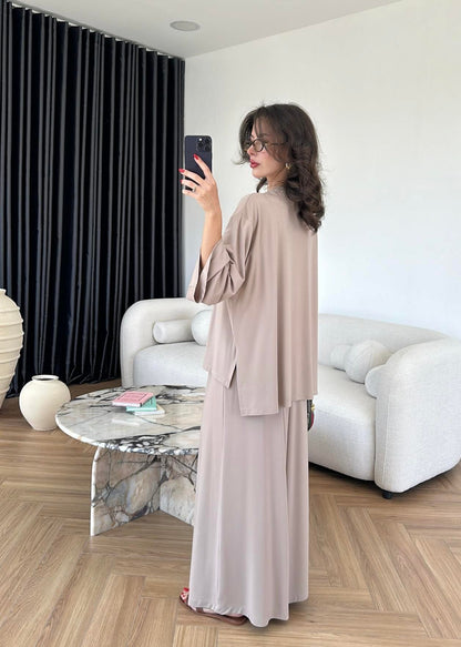 Modal Geniş Paçalı Takım Bej