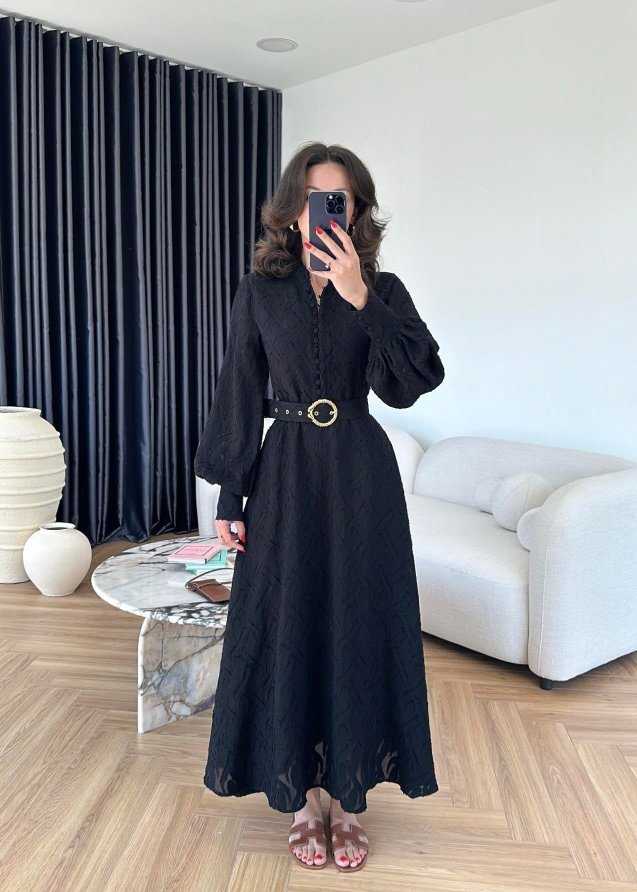 Kemerli Marka Muadil Elbise SİYAH