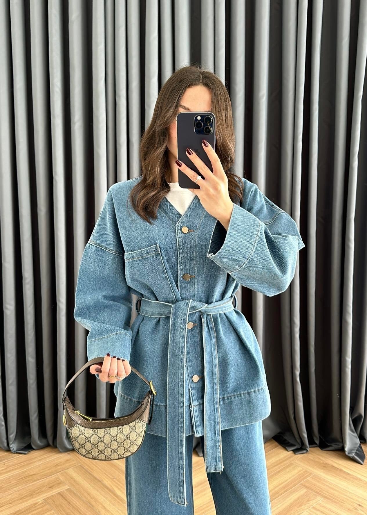 V Yakalı Denim Takım AÇIK MAVİ