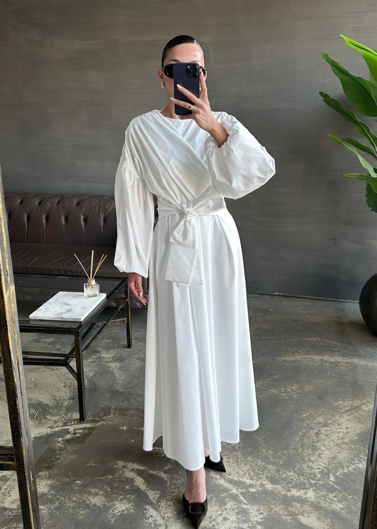 Dacron Balon Kol Elbise EKRU