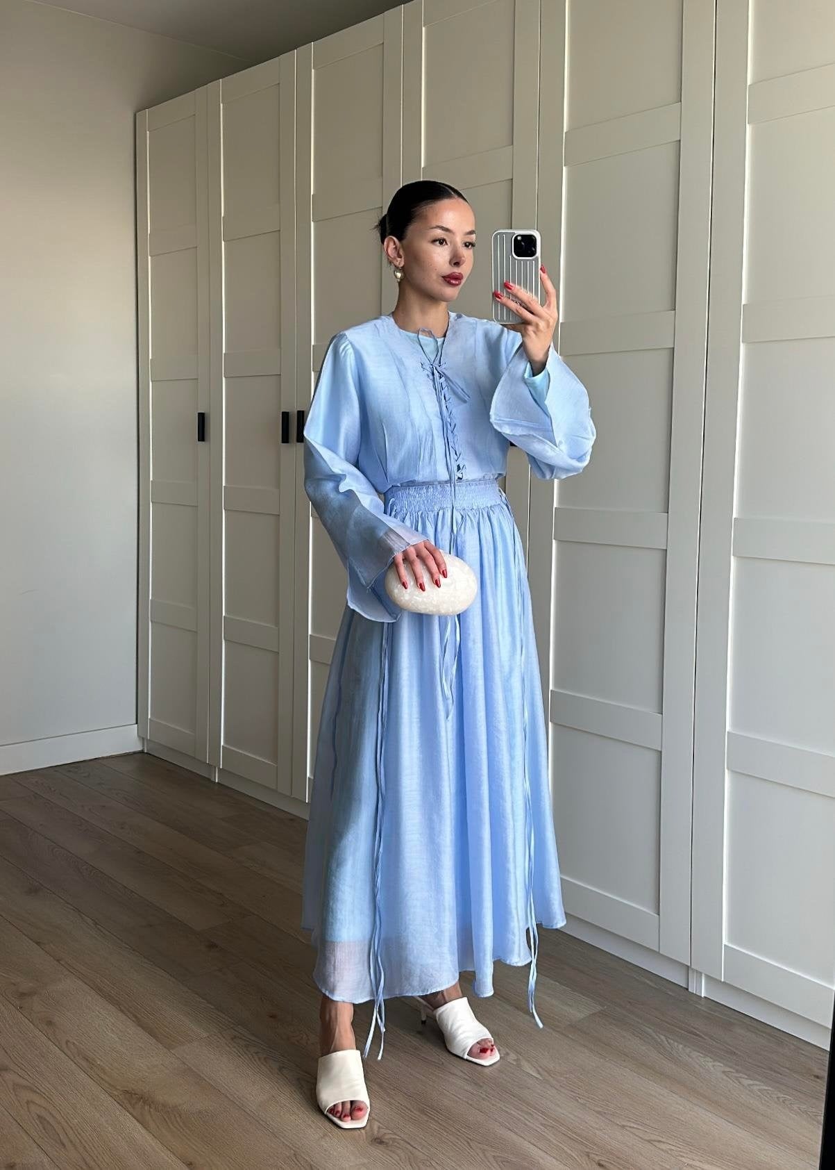 Yaka Detaylı Şifon Takım MAVİ