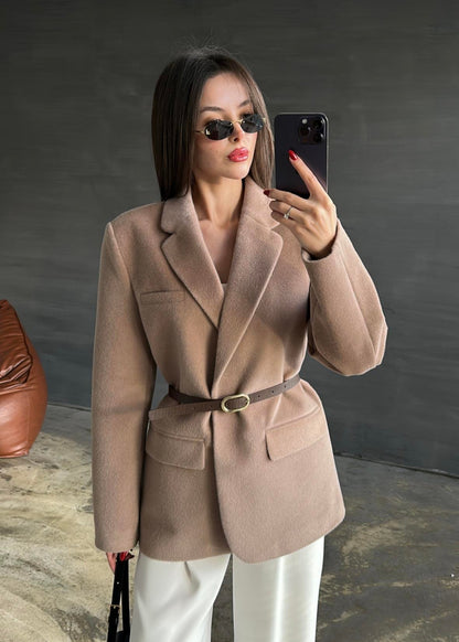 Alpaka Kemerli Ceket VİZON