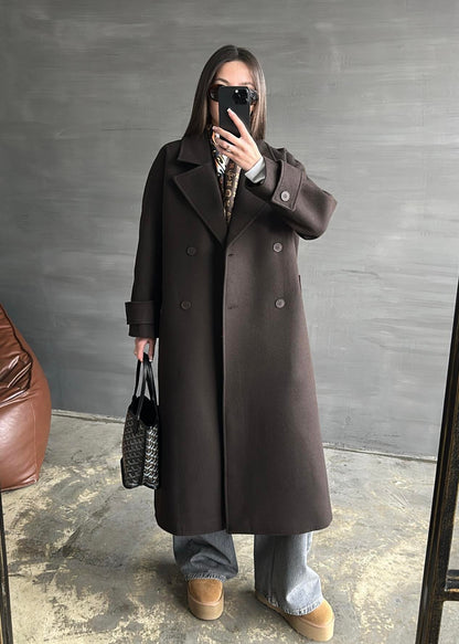 Kelebek Yakalı Kaşe Kaban ACI KAHVE