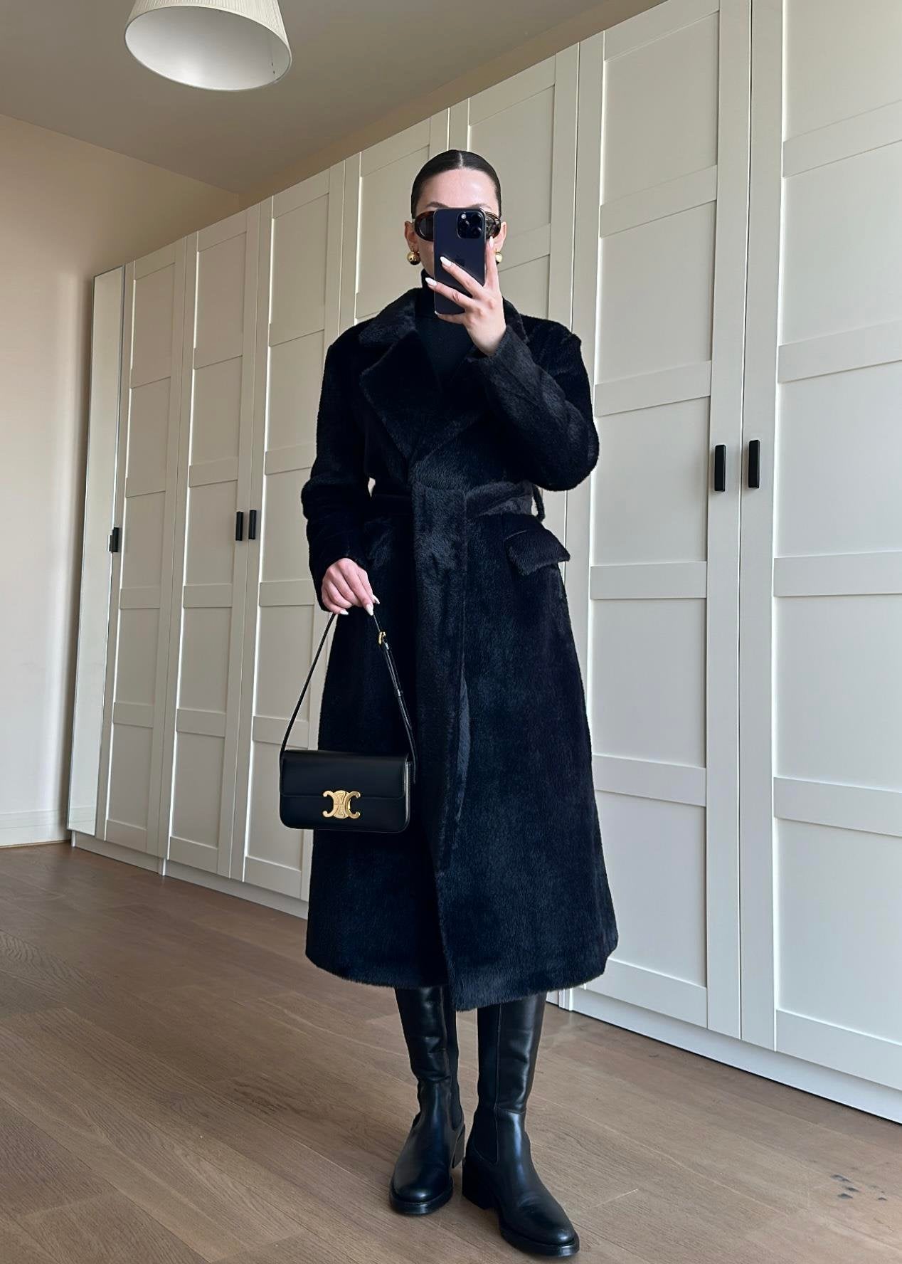 Alpaka Uzun Palto SİYAH