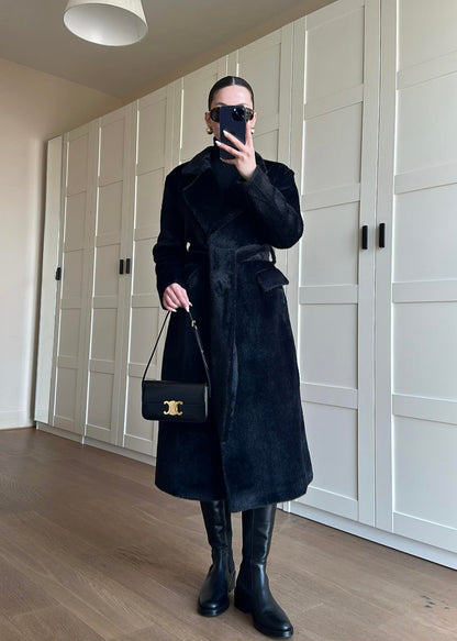 Alpaka Uzun Palto SİYAH