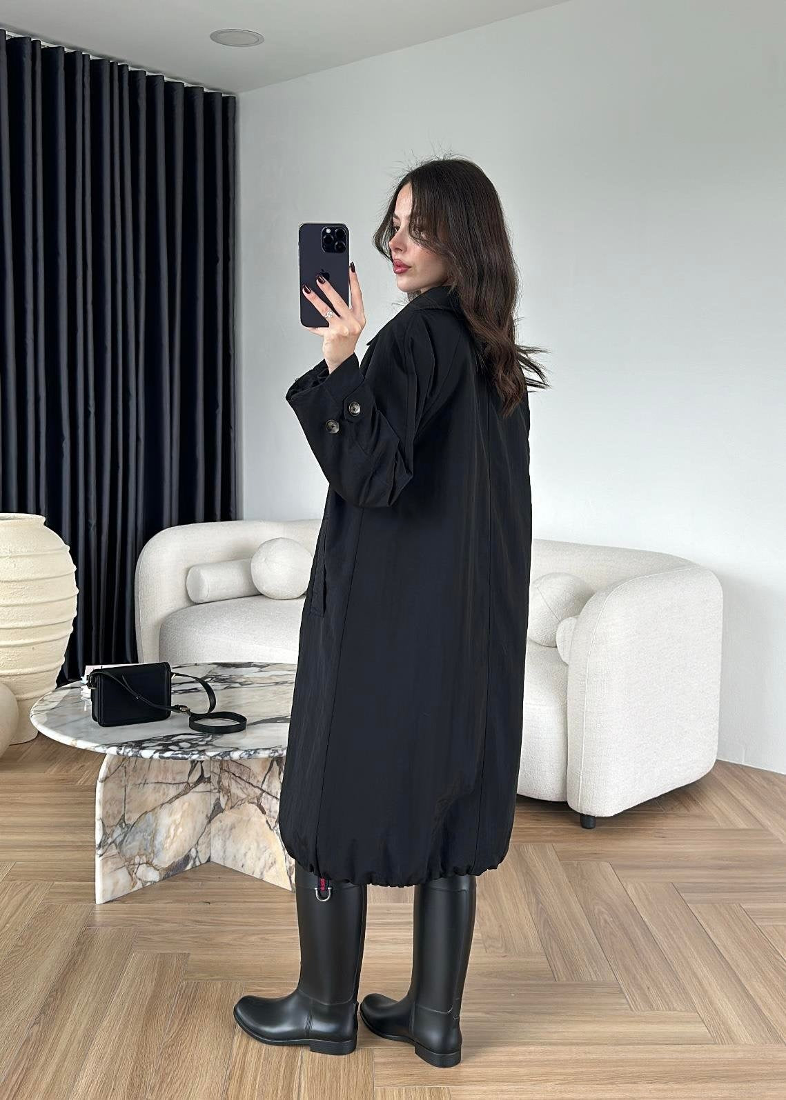 İçi Dolgulu İnce Mont SİYAH