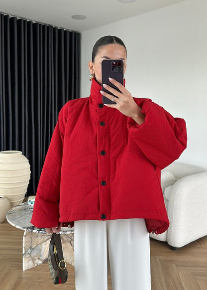 Dik Yakalı Arkası Uzun Mont KIRMIZI